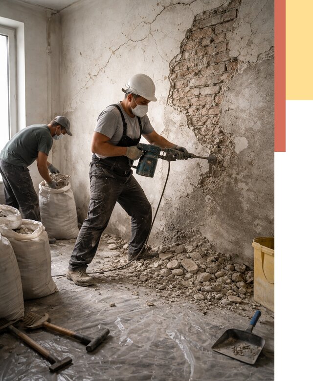Демонтаж штукатурки со стен в Йошкар-Оле от 7363 руб/м² — быстро и недорого | ОТДЕЛОЧНИК-Шкр