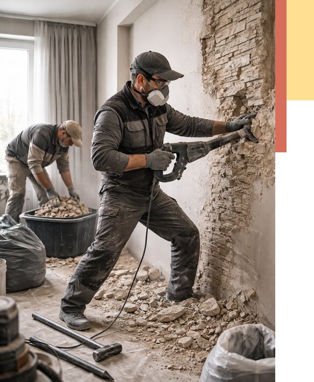 Демонтаж декоративного камня в Йошкар-Оле от 1483 руб/м² — быстро и недорого | ОТДЕЛОЧНИК-Шкр