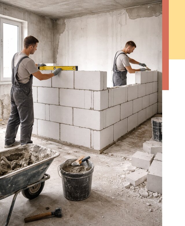 Кладка перегородок из ПГП в Йошкар-Оле от 2557 руб./м2 — монтаж и возведение под ключ | ОТДЕЛОЧНИК-Шкр