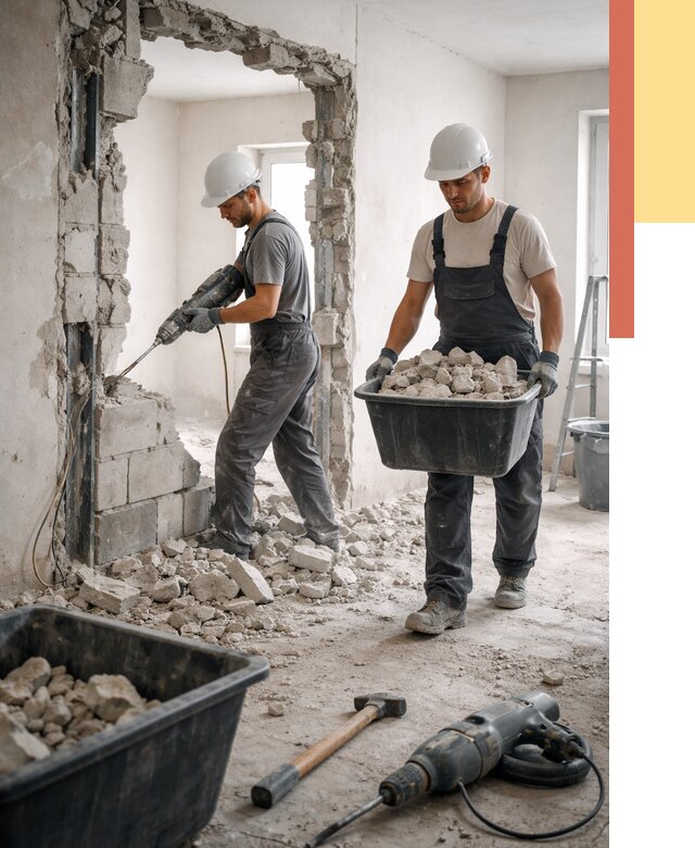 Демонтаж блоковых перегородок в Йошкар-Оле от 3835 руб. — быстро и недорого | ОТДЕЛОЧНИК-Шкр