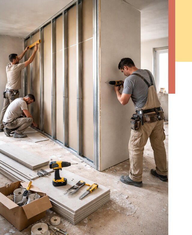 Монтаж однослойной перегородки из гипсокартона в Йошкар-Оле от 665 руб. | ОТДЕЛОЧНИК-Шкр