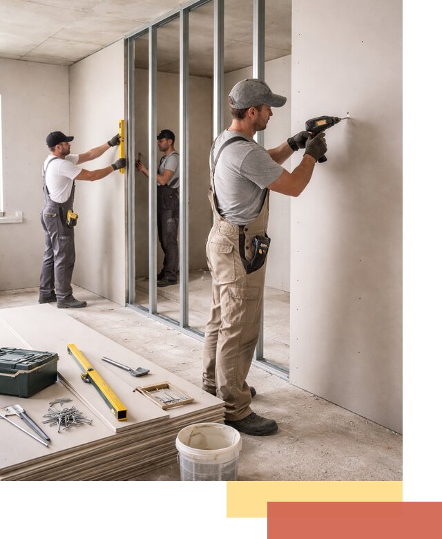 Однослойная перегородка из гипсокартона в Йошкар-Оле под ключ, монтаж и отделка