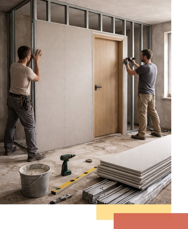 Перегородка из гипсокартона с дверью под ключ в Йошкар-Оле