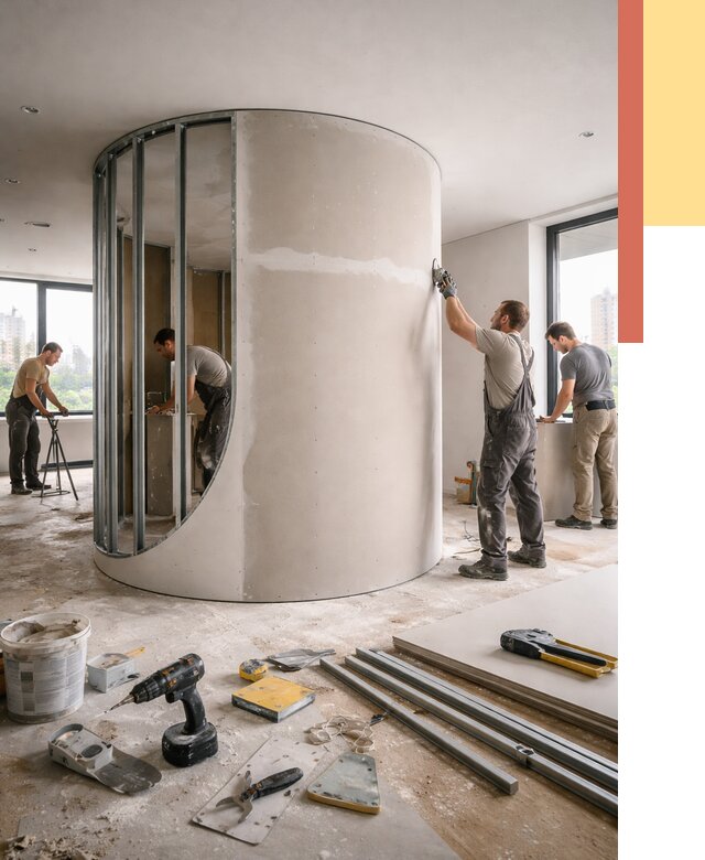 Радиусная перегородка из гипсокартона в Йошкар-Оле от 2966 руб. под ключ | ОТДЕЛОЧНИК-Шкр