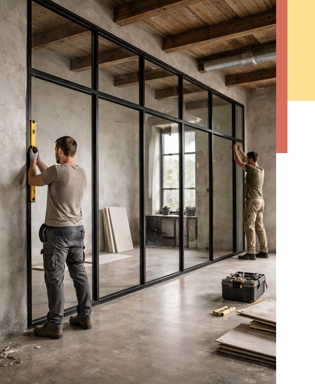 Стеклянные перегородки лофт в Йошкар-Оле от 10737 руб. под ключ | ОТДЕЛОЧНИК-Шкр