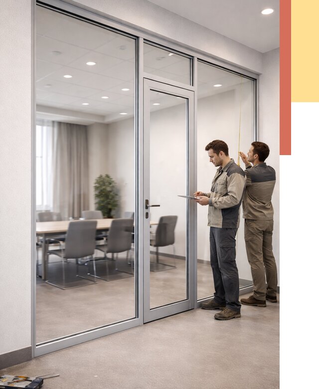 Установка и монтаж алюминиевых перегородок со стеклом в Йошкар-Оле от 8385 руб. | ОТДЕЛОЧНИК-Шкр