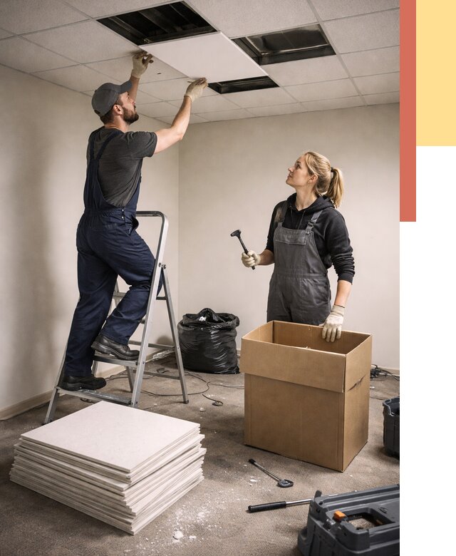 Демонтаж потолочной плитки в Йошкар-Оле от 4602 руб. быстро и недорого | ОТДЕЛОЧНИК-Шкр