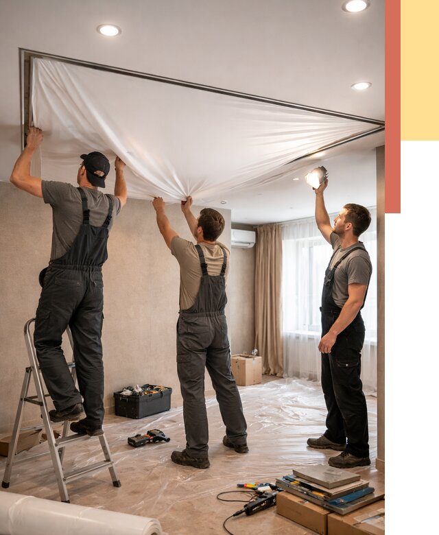 Монтаж ПВХ натяжного потолка в Йошкар-Оле от 3579 руб. под ключ | ОТДЕЛОЧНИК-Шкр