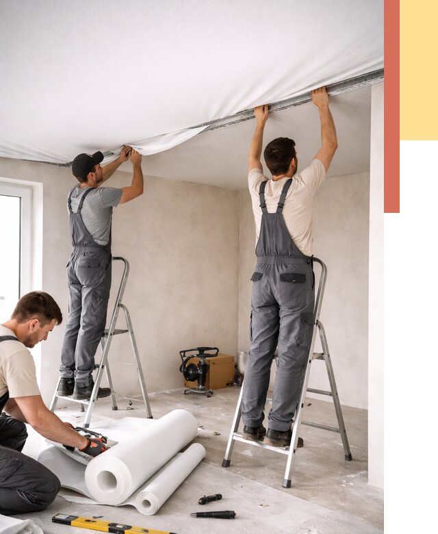 Монтаж тканевого натяжного потолка в Йошкар-Оле от 3579 руб. под ключ | ОТДЕЛОЧНИК-Шкр