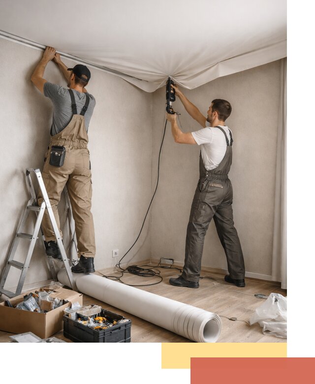 Монтаж цветного натяжного потолка в Йошкар-Оле за один день