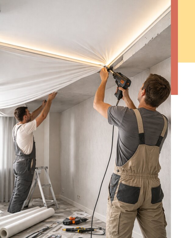 Монтаж натяжного потолка с подсветкой в Йошкар-Оле от 971 руб. | ОТДЕЛОЧНИК-Шкр