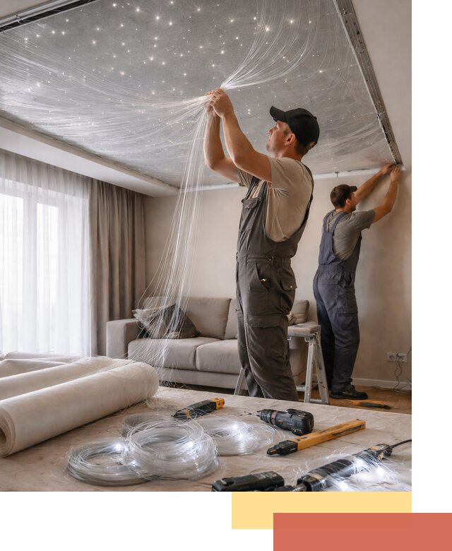 Монтаж натяжного потолка «Звездное небо» в Йошкар-Оле