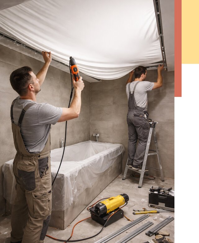 Монтаж натяжного потолка в ванной в Йошкар-Оле от 1227 руб. под ключ | ОТДЕЛОЧНИК-Шкр