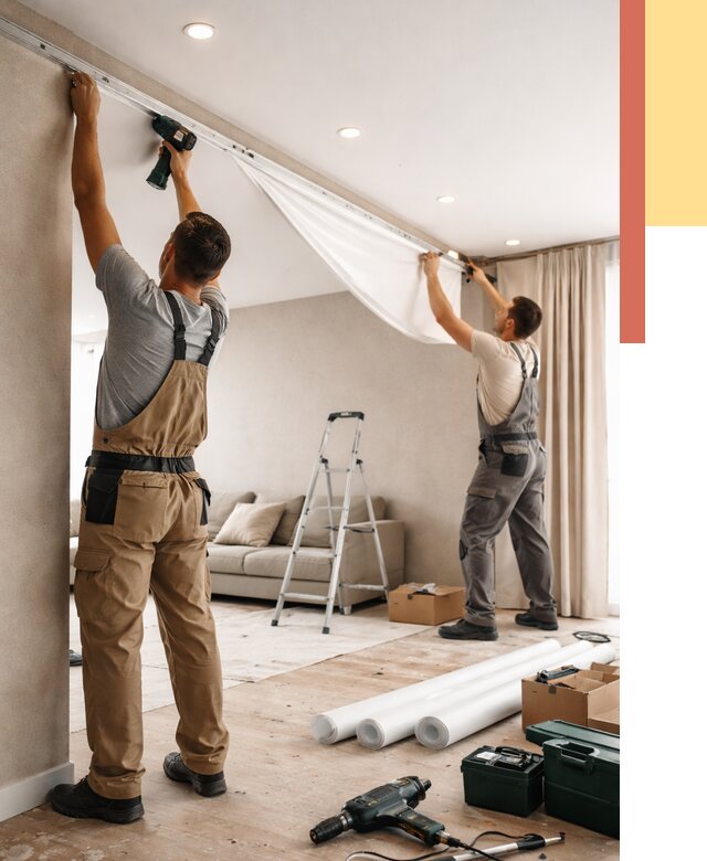 Монтаж натяжного потолка в гостиной в Йошкар-Оле от 562 руб. | ОТДЕЛОЧНИК-Шкр