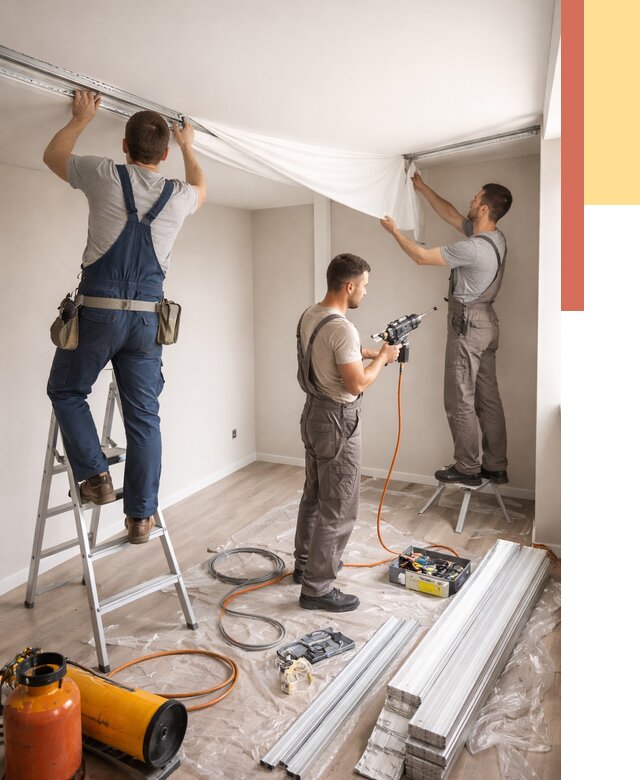 Монтаж натяжного потолка в студии в Йошкар-Оле от 5624 руб. — быстро и недорого | ОТДЕЛОЧНИК-Шкр