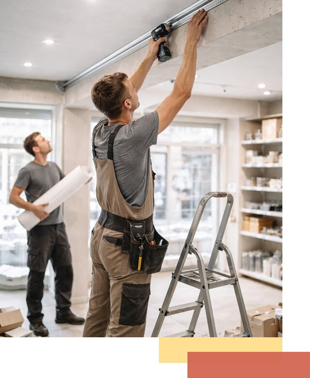 Монтаж натяжных потолков в магазине в Йошкар-Оле