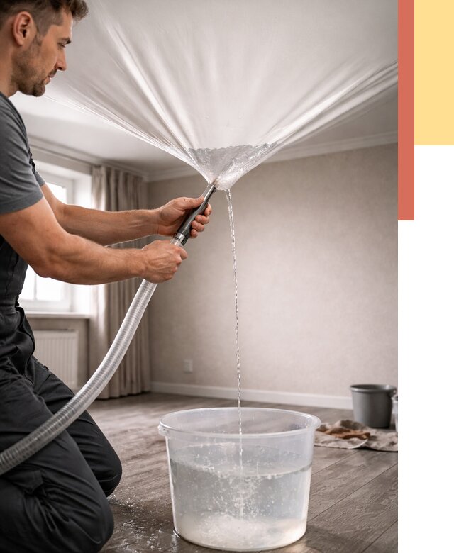 Слив воды с натяжного потолка в Йошкар-Оле от 2557 руб. быстро и недорого | ОТДЕЛОЧНИК-Шкр