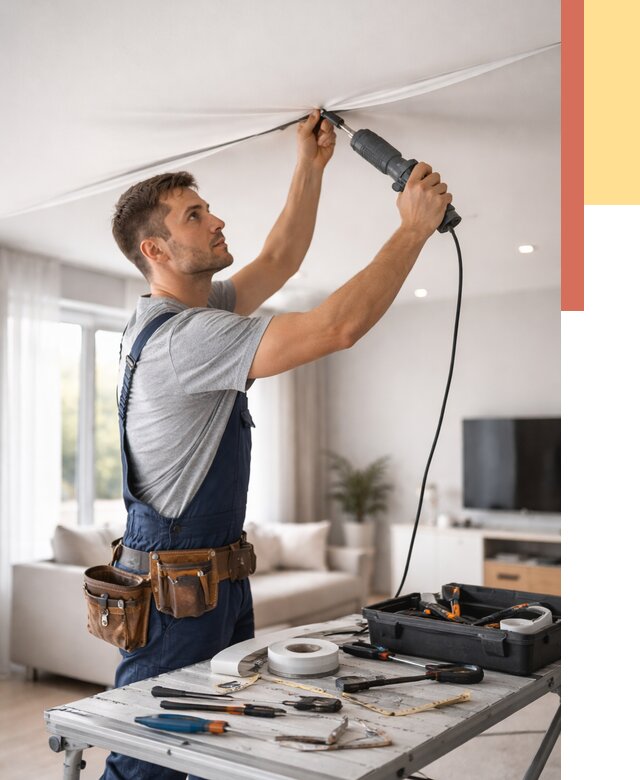 Ремонт натяжных потолков в Йошкар-Оле от 9715 руб. под ключ — ОТДЕЛОЧНИК-Шкр