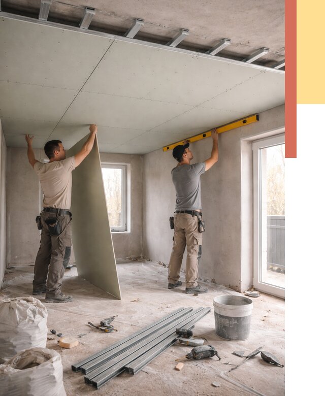 Одноуровневый потолок из гипсокартона в Йошкар-Оле от 767 руб. — монтаж под ключ | ОТДЕЛОЧНИК-Шкр