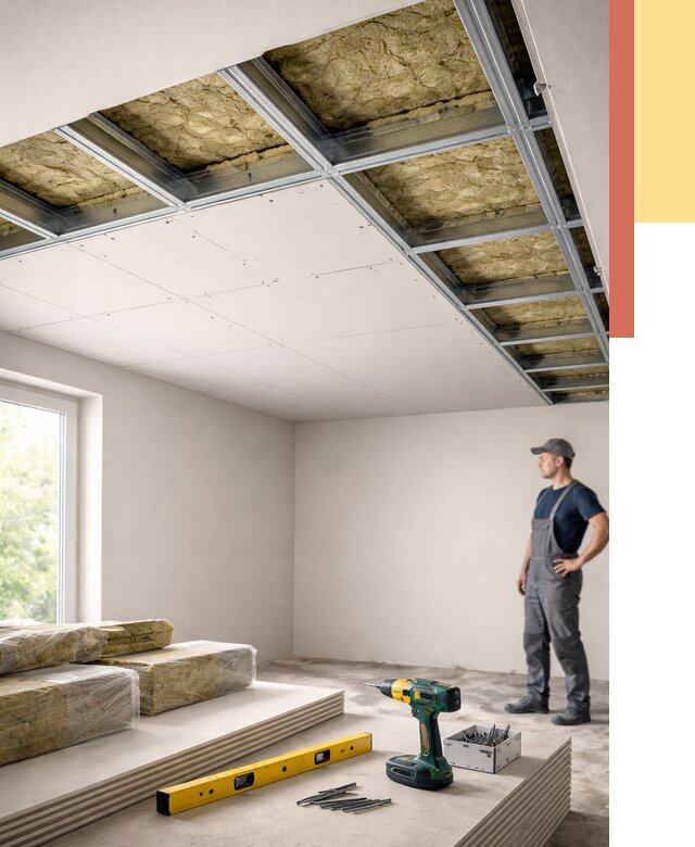 Звукоизоляция потолка ГКЛ в Йошкар-Оле от 971 руб. — монтаж под ключ | ОТДЕЛОЧНИК-Шкр