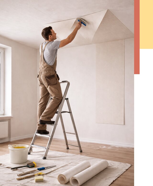 Поклейка обоев на потолок в Йошкар-Оле от 4602 руб. быстро и недорого | ОТДЕЛОЧНИК-Шкр